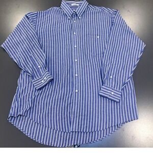 Vintage Sears Roebuck Men 17 34/35 Blue Striped Made in Korea Single Needle